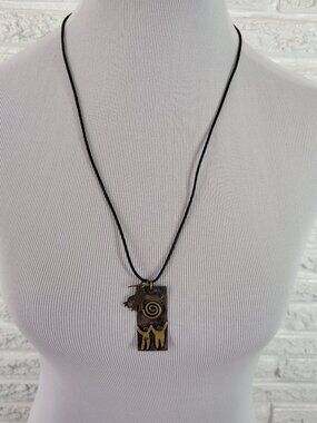 Artisan AS Signed Mixed Boho Chic Pendant Leather Cord Necklace 26-28" N22E